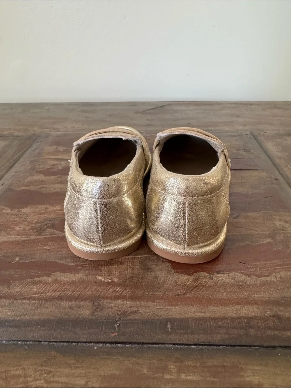 ZARA gold metallic shiny faux leather loafers slip-on shoes toddler girls size 7